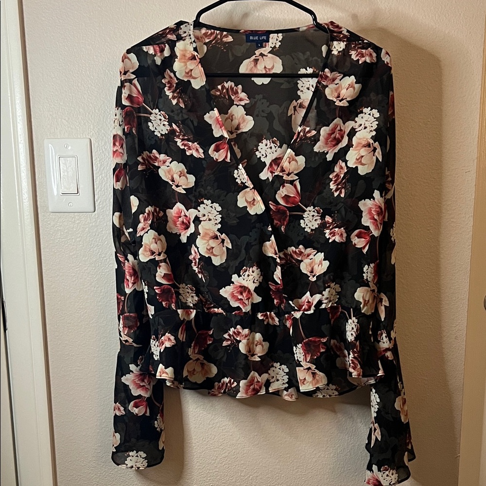 Blue Life Floral Blouse in Black and Pink